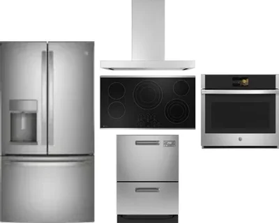 5 Piece Package Includes Refrigerator, Cooktop, Wall Oven, Hood And Dishwasher